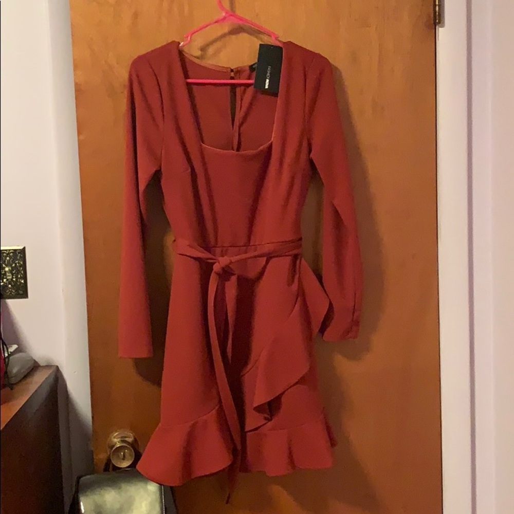 Rust colored ruffled dress